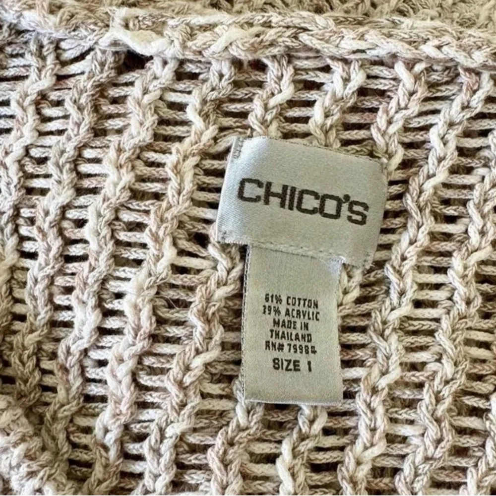 Chico's Open Knit Hooded V-Neck Sweater - Beige Marled - Chicos Size 1 medium 8 - Picture 4 of 5